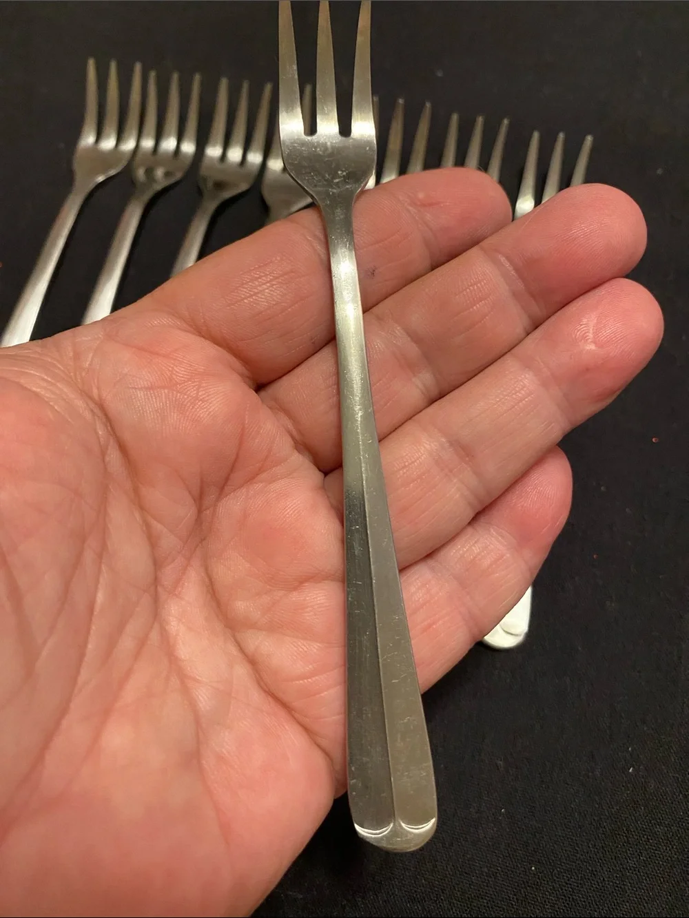 Vintage DELCO Set of  8 Seafood Forks / Appetizer Stainless Steel Old English